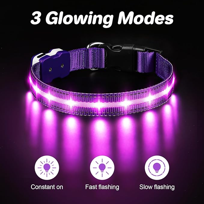 PcEoTllar Light Up Dog Collars, Led Dog Collar, Rechargeable, Night Walking, Waterproof, Glow in The Dark Dog Collars Light for Large Small Medium Dogs, Purple l