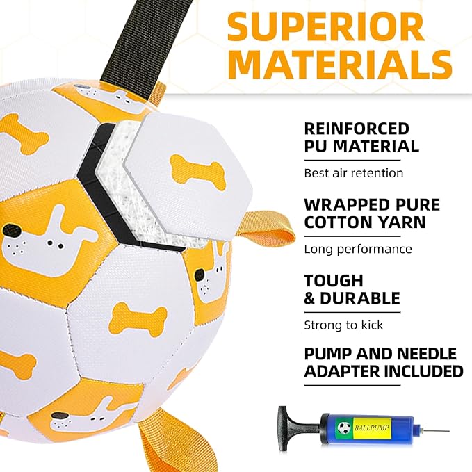 Dog Toys Soccer Ball, Soccer Ball with Straps, Interactive Dog Toys for Tug of War, Dog Water Toy, Durable Dogs Balls for Small Medium & Large Dogs