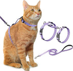 Hikiko Cat Harness and Leash Set Escape Proof Adjustable Walking Travel Cute Girl Kitten Harness for Small Medium Large Cats (Purple Floral, S)