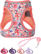 Step in Dog Harness and Leash Set, Flower Adjustable Easy Walk Puppy Harnesses, Soft Mesh Pet Vest Harness Small Size Dog Adjustable No Pull Dog Harness for Small Medium Dogs(Pink, XS)