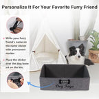 Large Dog Toy Basket Collapsible Dog Toy Box Fabric Trapezoid Dog Toy Bin Storage for organizing pet Toys/Blankets/leashes/Rope Toys/Clothing-Can be Personalized-Gray