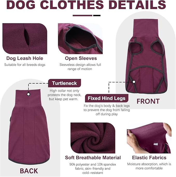 ROZKITCH Dog Pajamas for Small Dogs, Pet Windproof Warm Cold Weather Jacket Vest Cozy Jumpsuit Apparel Outfit Clothes for Walking Hiking Travel Sleep Red XS