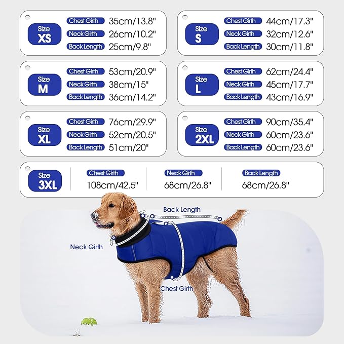 IDOMIK Dog Winter Coat, Warm Waterproof Dog Puffer Jacket with Harness Hole, Adjustable Reflective Snow Jacket Vest with Turtleneck, Pet Cold Weather Coats for Small Dogs,Blue,XS