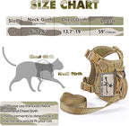 Tactical Cat Harness and Leash, Escape Proof Large Cat Walking Vest,Adjustable Soft Mesh Pet Vest Harness with Control Handle, Molle Patches Khaki