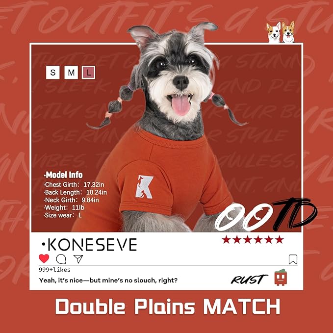 Koneseve Dog Shirts Soft Cat Clothes Comfy Cotton Stretchy for Small Dogs 2-Pack Rust & Mist Green M