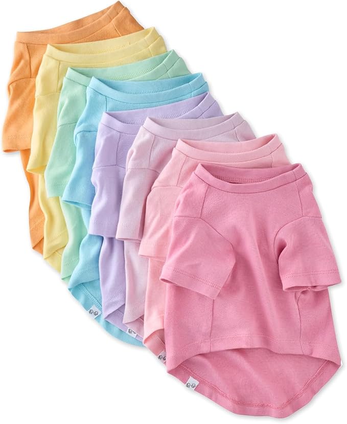 Toby II - The Perfect Tee, 8 Pack Short Sleeve Pet T-Shirt 100% Organic Cotton Tees Clothes for Small, Medium, Large Dogs, Rainbow Pink, XX-Small