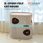 PETKARAY 2-Story Felt Cat House, Large Bed Cave for Indoor Cats, Felt Tunnel Hideaway Condo for Multi-Cat Households, 23.6x22x12 inches, Beige