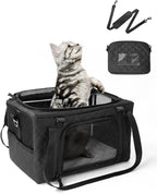 PETUX Small Cat Carrier - Pet Carrier Airline Approved for Kitten Under 10 lb - Escape-Proof, Foldable and Portable Cat Carriers with Removable Bag and Safety Buckle for Travel, Vet Visits - Black