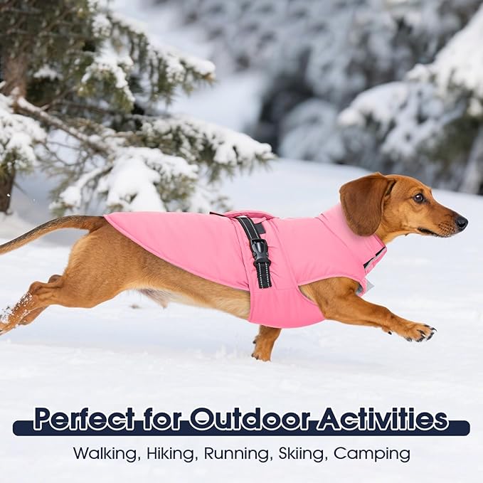 IECOii Dog Jackets for Large Dogs - Reflective & Adjustable & Windproof Vest with Warm Fleece Lining for German & Shepherd & Labrador, Waterproof Snow Coats for Walking & Hiking, Pink, Size 2XL