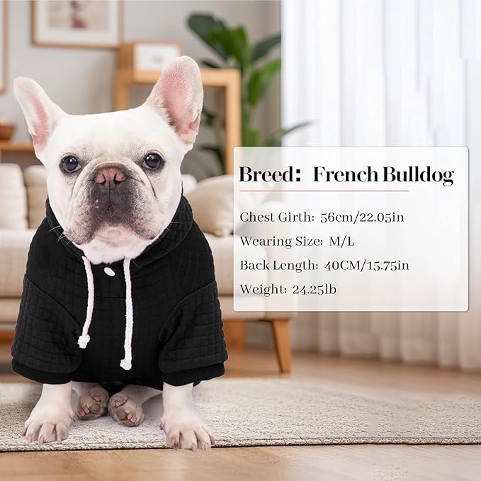 2 Pack Dog Hoodie Sweaters for Small Medium Dogs Warm Dog Clothes for Large Dogs Soft Waffle-Like Laminated Sweatshirt Bulldog (Black, M/L (Back: 17",Chest: 24.5", Neck: 14.5"))