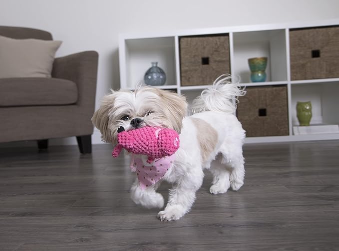 goDog Checkers Just for Me Flying Pig Squeaky Plush Dog Toy with Chew Guard Technology, Durable Fabric & Squeaker for Active Play, Pink, Mini