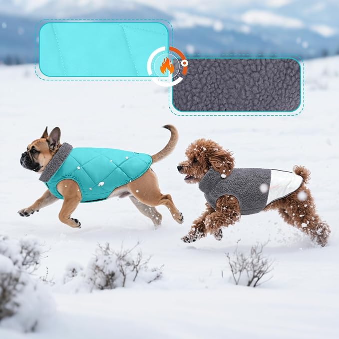 EMUST Dog Snow Jacket, Sweater for Dogs, Windproof Waterproof Fleece Lining Extra Warm Coats for Dogs, Grey, M