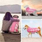 Kuoser Dog Winter Coat, Reversible Waterproof Dog Jacket with Reflective Strip, Warm Dogs Fleece Vest Adjustable Doggy Cold Weather Clothes Plaid Christmas Outfit Pet Apparel for Medium Dogs, Pink M