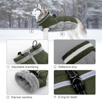 Lelepet Dog Coat Warm Dog Winter Coat Waterproof Dogs Jacket with Harness Built in Reflective Pet Fleece Vest Zip-Up Cold Weather Coats for Large Dogs Turtleneck Windproof Boston Terrier Army Green L