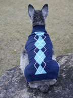 Alemon Blue Argyle Cable Knit Turtleneck Sweater for Medium Dogs Knitwear Girl Boy Dog Sweater Back Length 19"