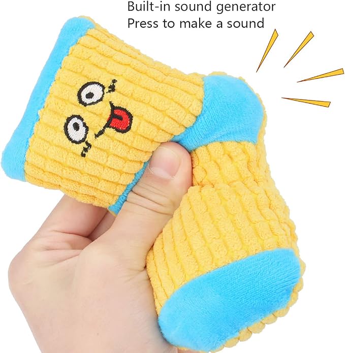 Squeaky Dog Toys, Funny Dog Toys Stuffed Plush Dog Toy, Cute Socks Dog Birthday Gift Dog Chew Toys Pet Toys for Small Medium Dogs(White Red)