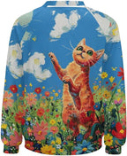Long Sleeve Shirts for Women Cat Oil Painting Shirt 3D Graphic Sweatshirts Fall Pullover Crewneck Vintage Boho Tops