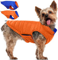 QBLEEV Reversible Dog Coat for Small Dogs, Waterproof Windproof Winter Jacket Keeps Small Breeds Warm & Dry, Lightweight Adjustable Puffer Vest with Leash Hole, Orange, XS – Fits Chihuahua, Yorkie