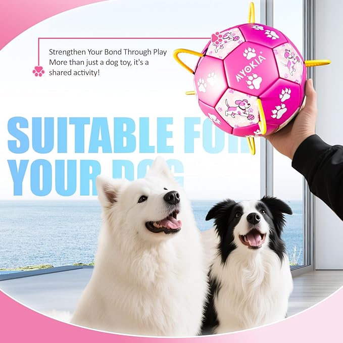 Size 2 Pink Dog Soccer Ball with Straps Durable Training Ball for Pets, Interactive Outdoor Dog Toy for Small to Medium Puppies Essential Pet Supplies