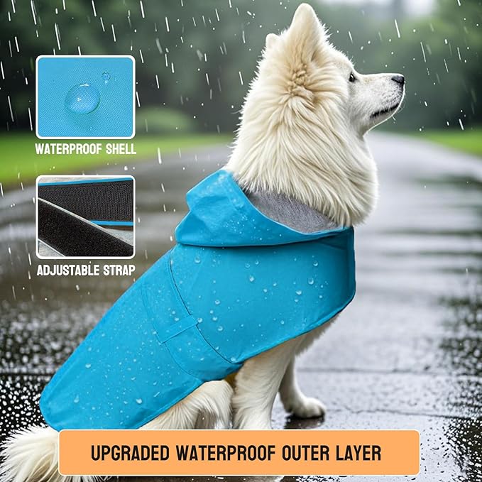 Dog Raincoat Dog Rain Jacket Poncho Waterproof Pet Rain Suit Double Layer Breathable Lining Hooded Leash Hole Adjustable Puppy Small Medium Dogs,Blue,XL