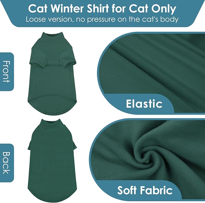 SUNFURA Turtleneck Sweater for Cat, Sphynx Hairless Cats Shirt Sweaters with Sleeves, Warm and Soft Kitten Pullover Fleece Winter Pajamas Jumpsuit for Puppy, Green S