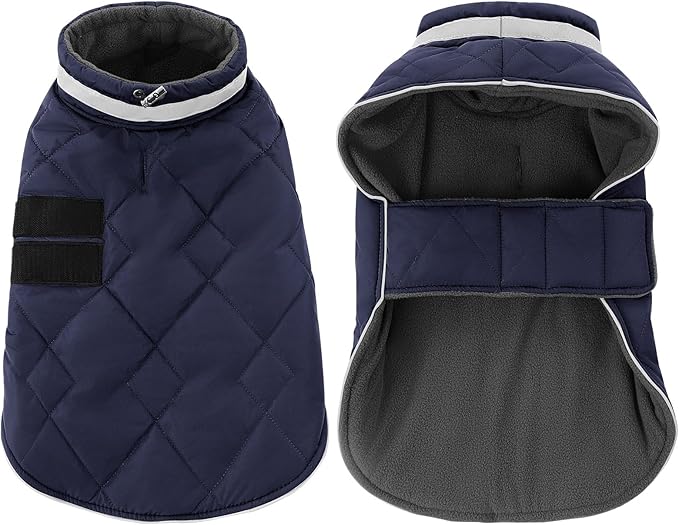 Dog Winter Coat Warm Padded Puppy Jacket Windproof Water Resistant Clothes for Small Medium Large Pets Christmas Sweater Outfit Vest(DarkBlue, L)