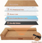 Orthopedic Dog Bed Medium Size Dog, Memory Foam Pet Bed for Small and Medium Dogs, Removable and Washable Microsuede Cover, TPU Waterproof Liner, Nonskid Bottom, 35x23x6 Inches, Khaki