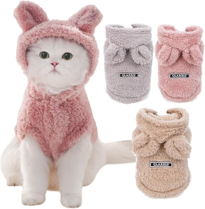 Cat Bunny Ears Costume Cute Dog Kitten Hoodies Sweater Rabbit Ears Puppy Pet Apparel (X-Large,Pink)
