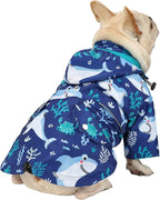 HDE Dog Raincoat Poncho Double Layer Zip Rain Jacket with Removable Hood, Leash Hole for Small to 3XL Dogs and Puppies Sharks - L