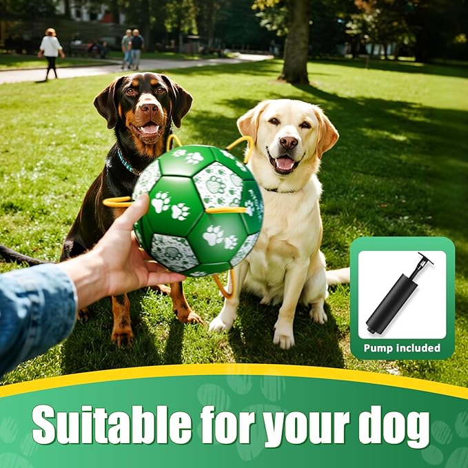 Size 3 Interactive Dog Football with Strap,Green & White, Eye-Catching Paw Design, Ideal Outdoor Training Pet Toy, Perfect Choice for Medium & Large Dogs' Playtime