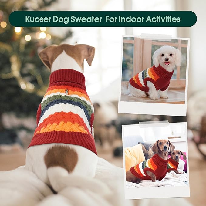 Kuoser Dog Sweater, Pet Cable Knitted Pullover Puppy Warm Clothes, Dog Turtleneck Classic Knitwear Soft Thickening Outfit, Cold Weather Xmas Thermal Wear for Large Size Dogs, Red 3XL