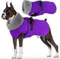Dogcheer Dog Coat with Pocket, Waterproof Dog Jacket with Adjustable Buckle, Reflective Puppy Winter Coat Warm Turtleneck Fleece SnowJacket for Small Medium Large Dogs - Purple 2XL