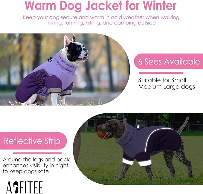 AOFITEE Dog Coat - Warm Small Dog Winter Jacket with Two Legs- Zip Up Dogs Jackets for Winter Reflective Dogs Snow Coats Puffer Jackets for Yorkshire, Schnauzer, Purple S
