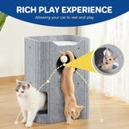Cat House for Indoor Cats Large Cat Bed Cave 2-Storey Cats Condo with Cozy Felt Covered Hideaway for Multiple Pets Gray