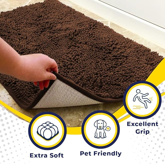 Muddy Mat® AS-SEEN-ON-TV Highly Absorbent Microfiber Door Mat and Pet Rug, Non Slip Thick Washable Area and Bath Mat Soft Chenille for Kitchen Bathroom Bedroom Indoor and Outdoor - Brown XXL 60"X48"