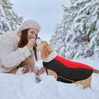 Warm Dog Coat,Waterproof Jacket in Winter Adjustable and Reversible Doggy Fleece Outfit,Thick Clothes with Foldable Collar for Puppy in Cold Days,2XL Red