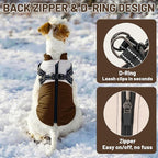 Dog Winter Coat for Small & Medium Dogs (Up to 31lb), Waterproof Dog Coat with Harness, Puppies Windproof Puppy Puffer Jacket, Snowsuit for Dachshund,Frenchie, Corgi (Classic Brown, 2XLarge)