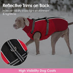 AOFITEE Dog Coat, Windproof Turtleneck Dog Jacket with Built in Harness, Reflective Dogs Jackets with Fleece Lining, Waterproof Pet Winter Coat for Cold Weather for Border Collie, Beagle, Red XL