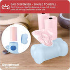 Downtown Pet Supply Unscented Poop Bags for Dogs with Dispenser, 180 Count - Leak-Proof Dog Waste Bags and Bone-Shaped Dog Poop Bags Holder for Leash - Pastel Rainbow, 12.5" x 8.5"