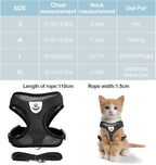 shudyear Summer cat Chest Harness and Leash, Anti-Escape Adjustable Soft mesh cat Leash and Chest Harness Set for All Types of Cats cat Vests (Size XL,Black)