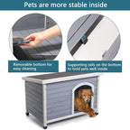 Petsfit Large Dog House, Wooden Outdoor Dog Kennel w/Hinged Roof, Weatherproof Dog Houses for Small Dogs Outside w/Adjustable Foot Pads, 33.7" L X 22.6" W X 23" H, Grey