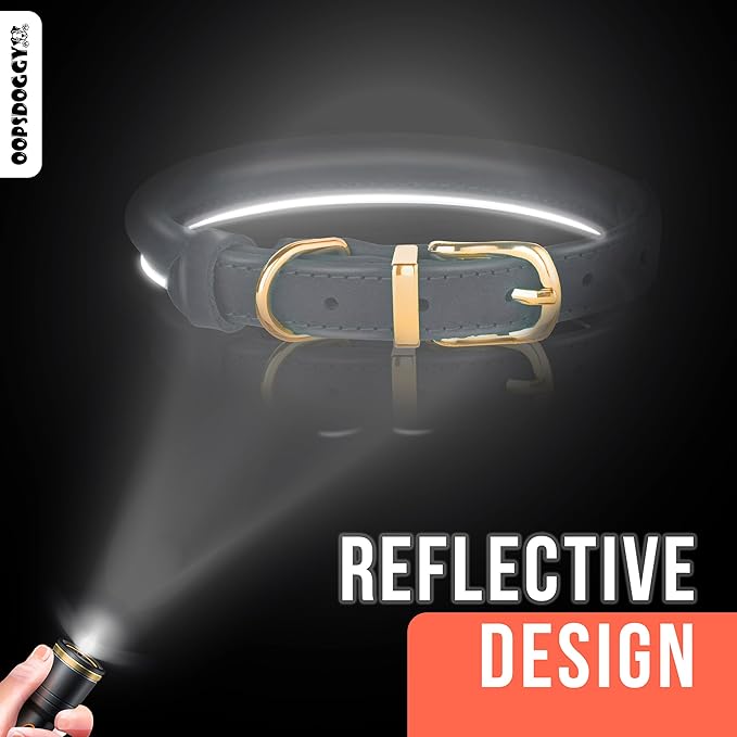 OOPSDOGGY Reflective Rolled Leather Dog Collar Adjustable Soft Padded Pet Collar for Small Medium Large Breed Dogs (Green, S, 10"-13")