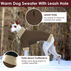 Great Dane Dog Sweater XXXXXL, Warm Stretchy Dog Sweater with Harness Hole, Christmas Sweaters for Extra Large Dogs Boy Girl, Winter Turtleneck Pet Clothes Holiday Outfit, Brown 5XL