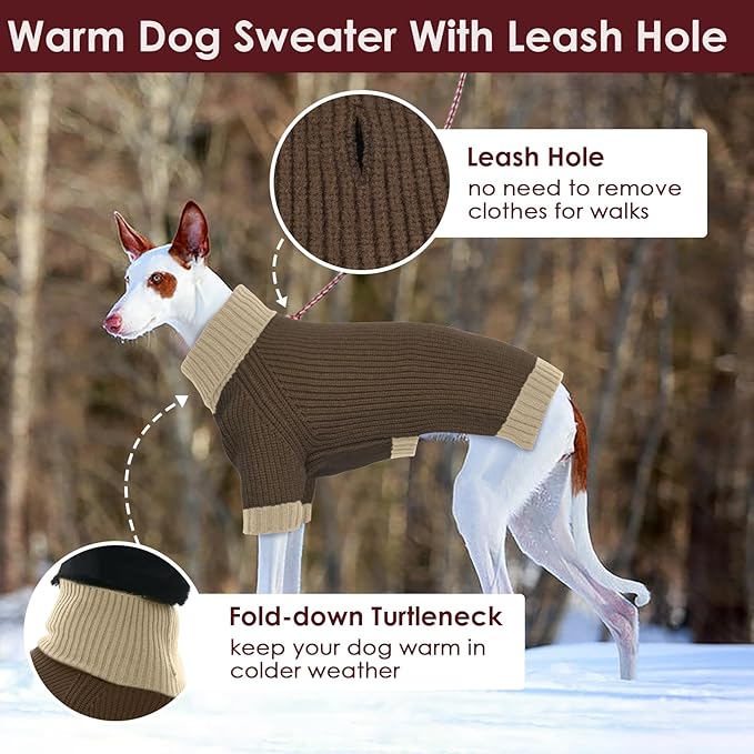 Great Dane Dog Sweater XXXXXL, Warm Stretchy Dog Sweater with Harness Hole, Christmas Sweaters for Extra Large Dogs Boy Girl, Winter Turtleneck Pet Clothes Holiday Outfit, Brown 5XL