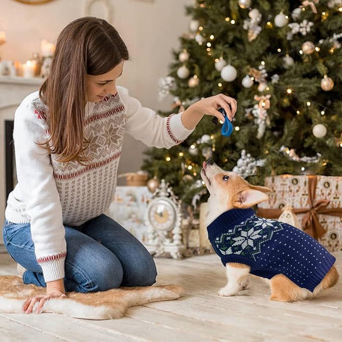 Kuoser Dog Sweater, Holiday Christmas Snowflake Pet Warm Knitwear Dog Sweaters Soft Puppy Clothing, Doggie Turtleneck Cold Weather Outfit Pullover for Small Medium Large Dogs Cats, Blue S