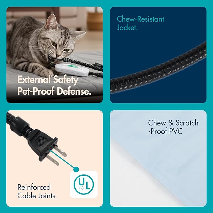Dog Heating Pad (48"x28") - Waterproof Electric Heated Mat & Pet Bed for Indoor and Outdoor Use, Chew Resistant Cord, Machine Washable Cover with Wheat Pattern Quilting, for Cats and Pets
