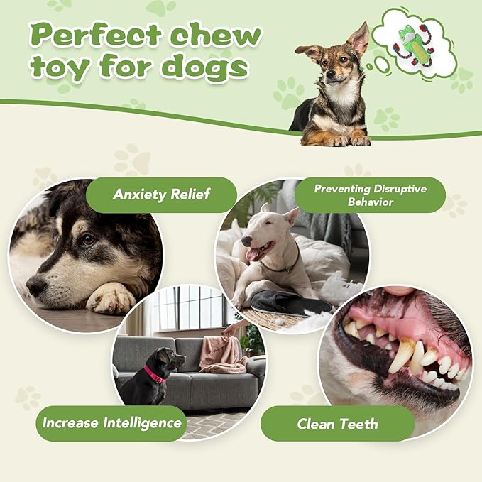 Squeaky Dog Toys, Dog Rope Toys Indestructible Natural Cotton Interactive Dog Toys, Tug of War Tough Chew Toys for All Breed, Green