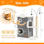 Cat Bed Cave for Indoor Cats with Scratch Pad Cat House Condo Adults with Fluffy Ball Cats Hideaway Large 2-Storey Cube Beds for Pets Grey