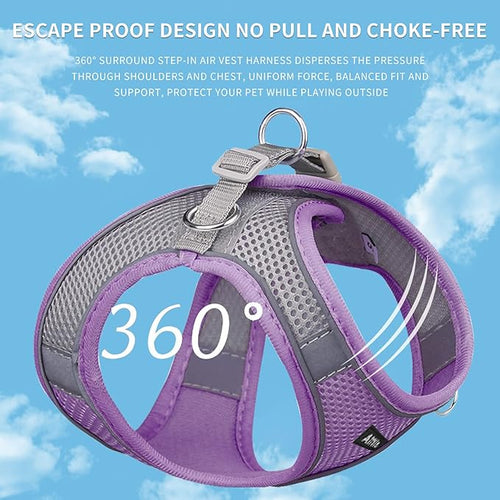 AIITLE Escape Proof Dog Harness - Step in Adjustable Dog Harness No Choke Over with Breathable Mesh and Quick-Release Buckle for Summer- Outdoor Walking, Camping, Training for Medium Dogs Purple XL