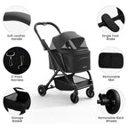 Lightweight Dog Stroller for Small Dogs & Cats Portable Compact Folded Pet Stroller Up to 35lbs Medium Pets One Click Folding Large Cat Carriage with Convertible Canopy Storage Basket - Black